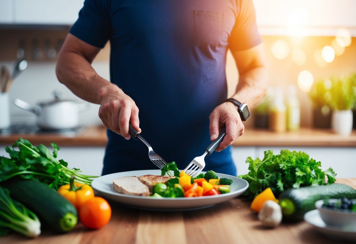 A person with diabetes preparing a keto-friendly meal with fresh vegetables and lean protein