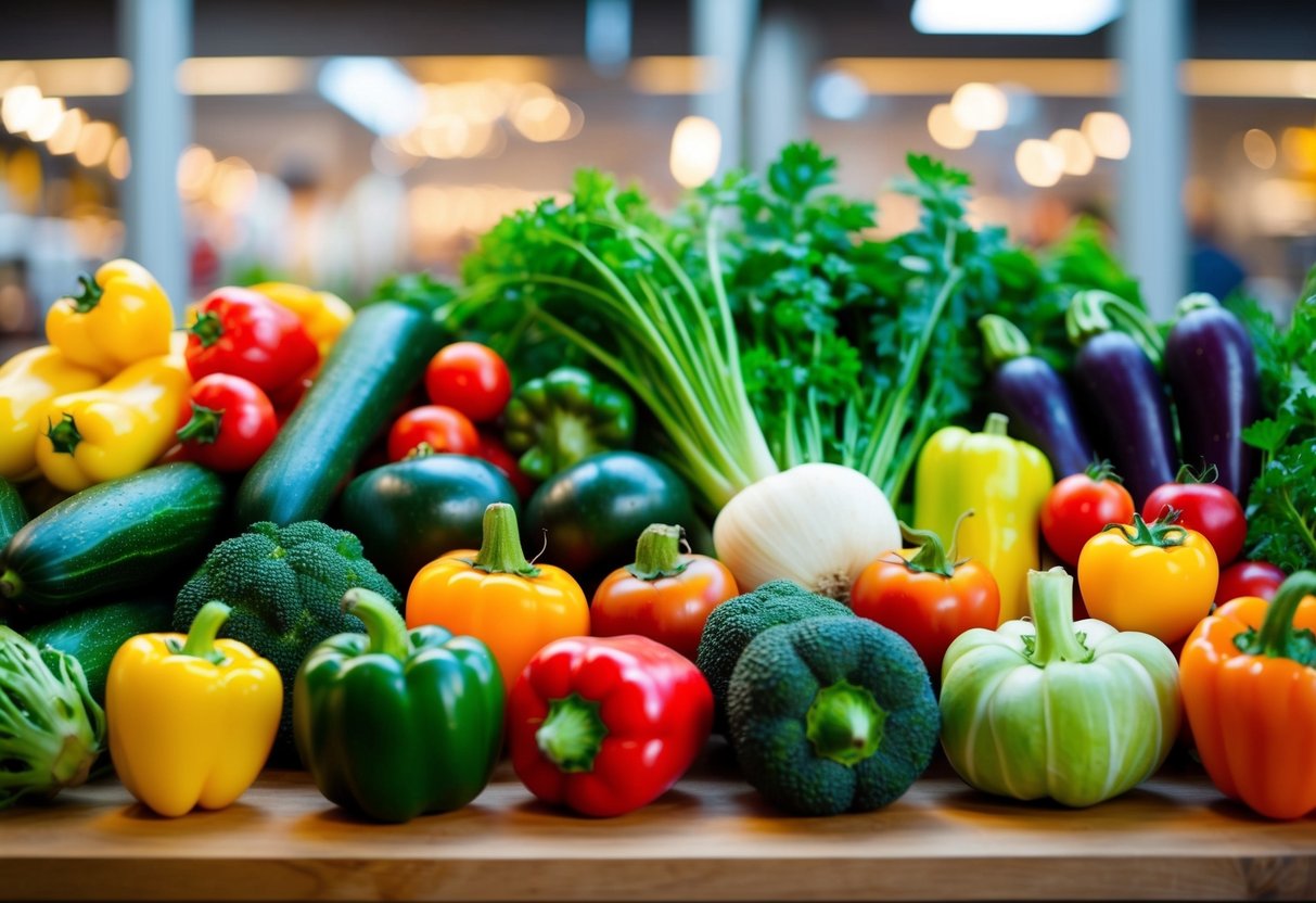 A colorful array of keto-friendly vegetables arranged in a bountiful display, showcasing low-carb options for a ketogenic diet