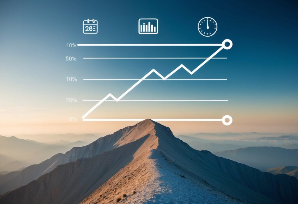 A keto plateau. Include visual elements such as a flat, stagnant progress graph, a symbolic mountain plateau, and subtle icons representing weight loss (like a shrinking waistline). The overall design should be clean and modern, conveying the concept that plateaus are a natural part of the keto journey.