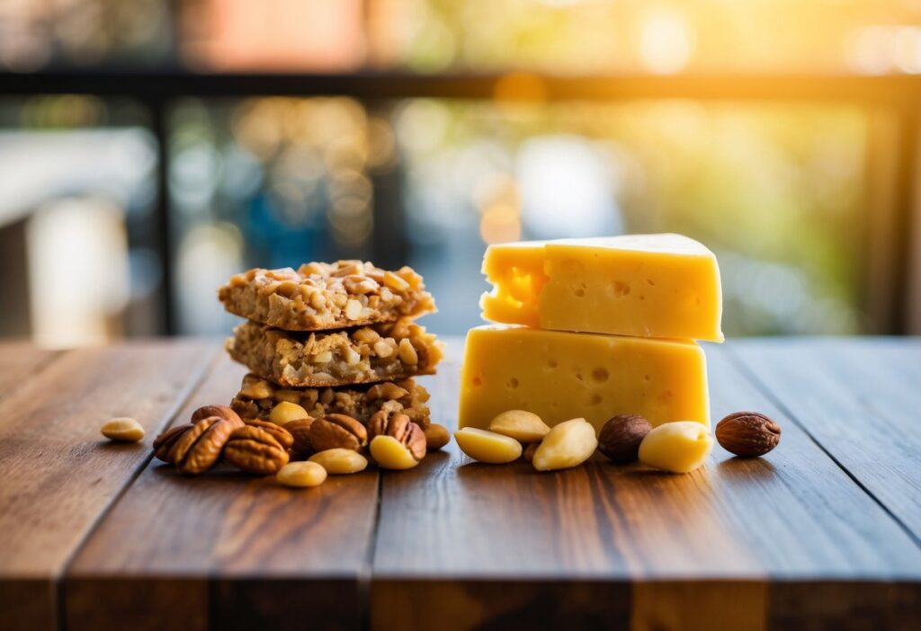 Side-by-side: processed “keto” bar vs. cheese and nuts.