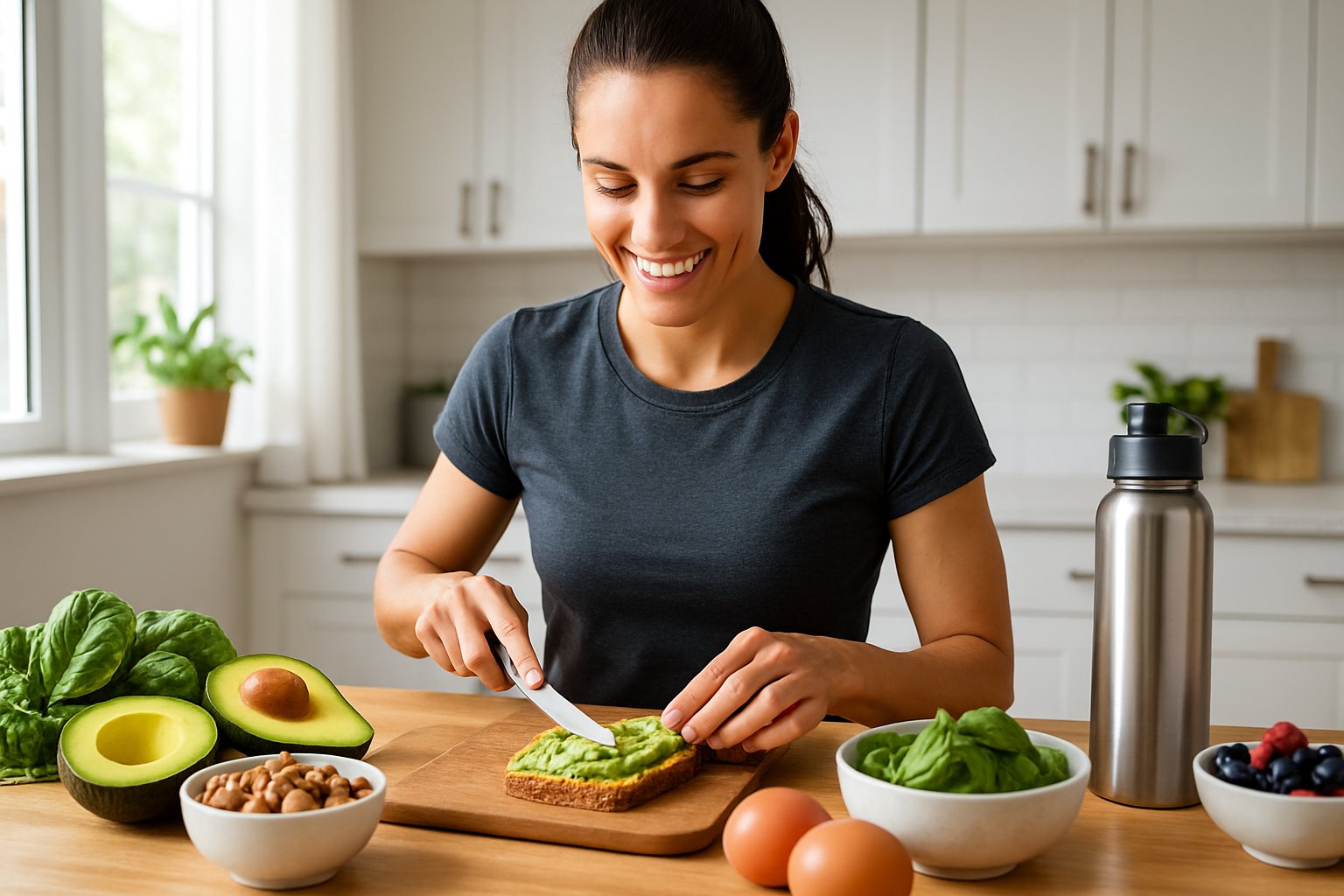 A person preparing a healthy keto snack in a bright kitchen with fresh ingredients on the counter.