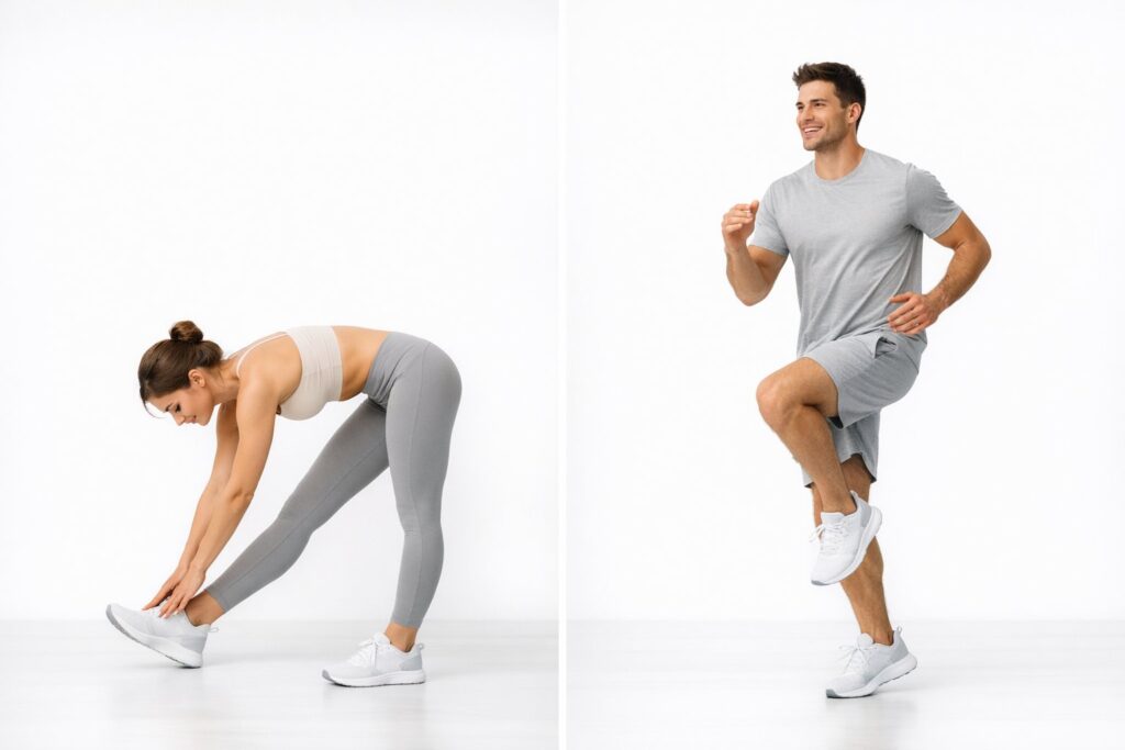 side-by-side comparison of stretching vs cardio exercises.